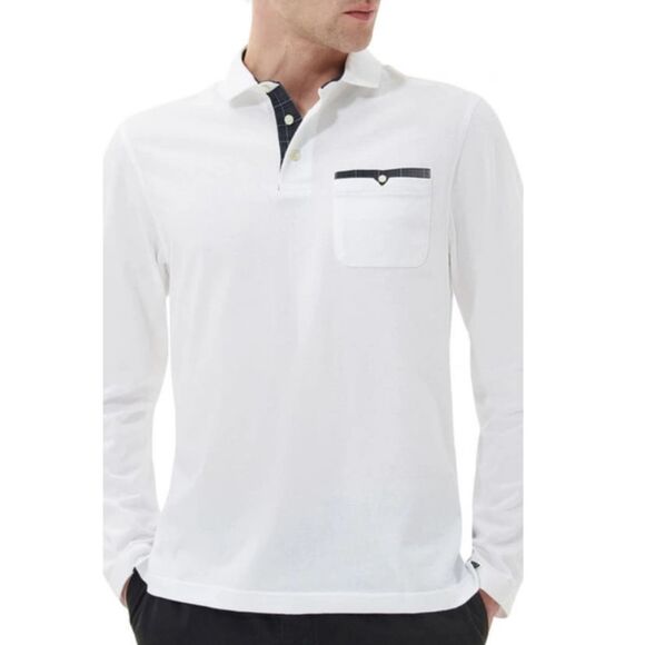 Barbour Men's Size L White Corpatch Long Sleeve Polo Shirt EUC - Picture 2 of 11